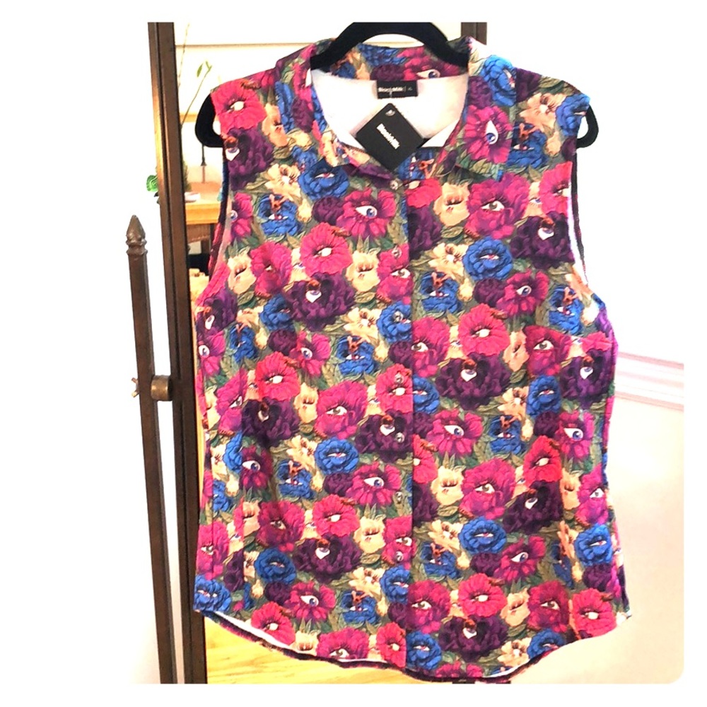 BlackMilk Floral Eye Design Button Down Shirt